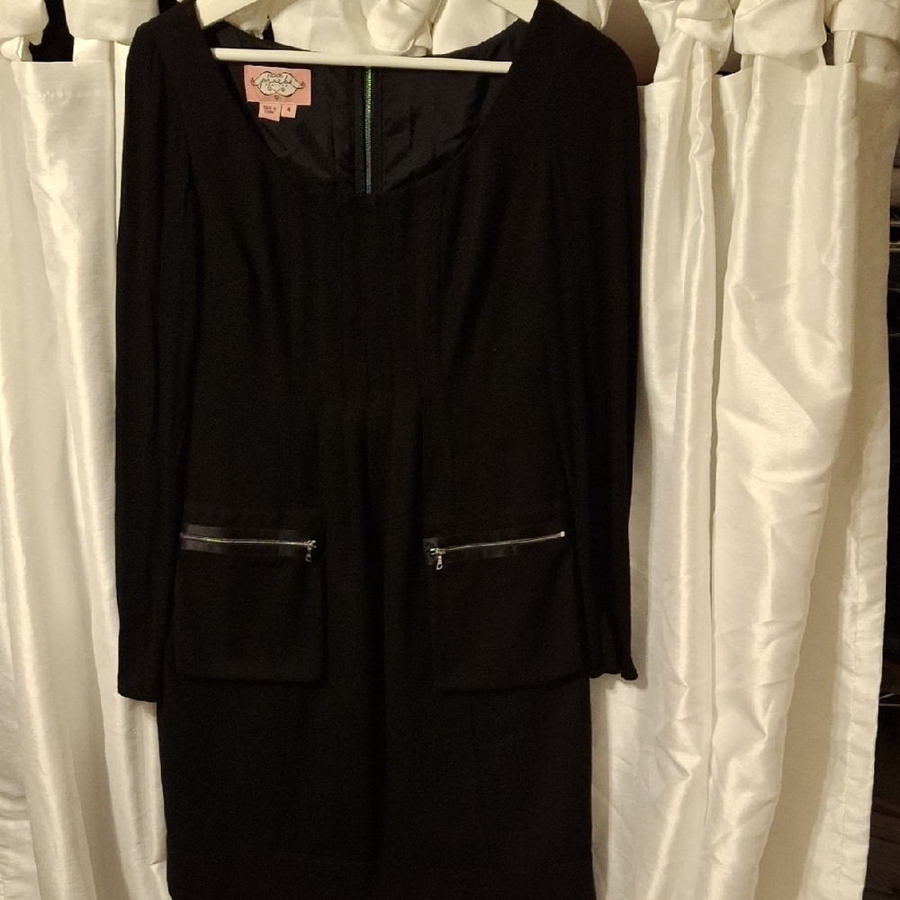 Phoebe Couture Black Dress with Zipper Accents 50% Wool 4 💙💙💙💙